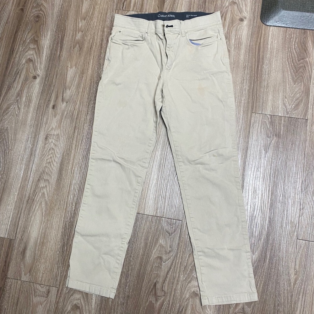 Calvin Klein Mens Infinite Flex Waist Slim Fit Chino Pants Khaki Tan 32x30
